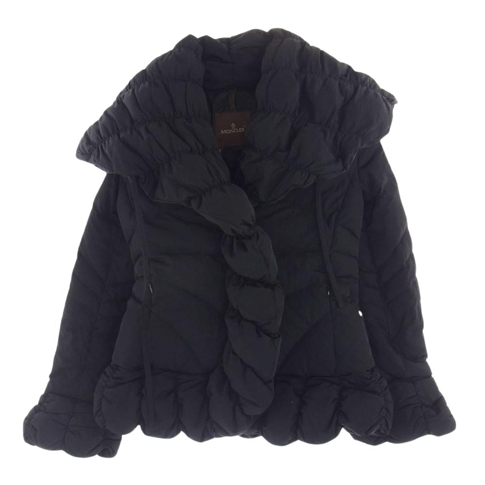 MONCLER モンクレール 茶タグ フード付き 襟変形 ショート ダウンジャケット ブラック系【中古】