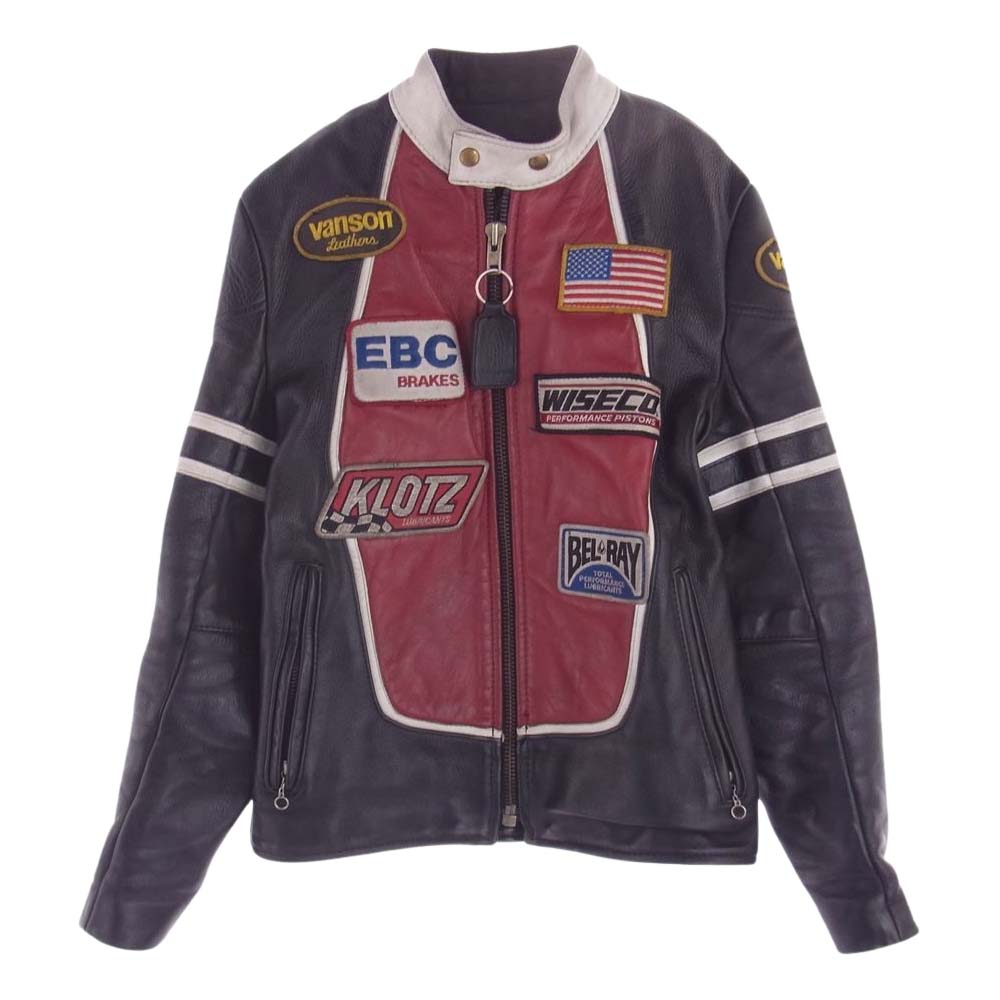 VANSON バンソン Type RJP レザー シングル ライダース ジャケット ブラック系 レッド系 36【中古】