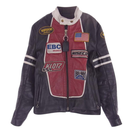 VANSON バンソン Type RJP レザー シングル ライダース ジャケット ブラック系 レッド系 36【中古】