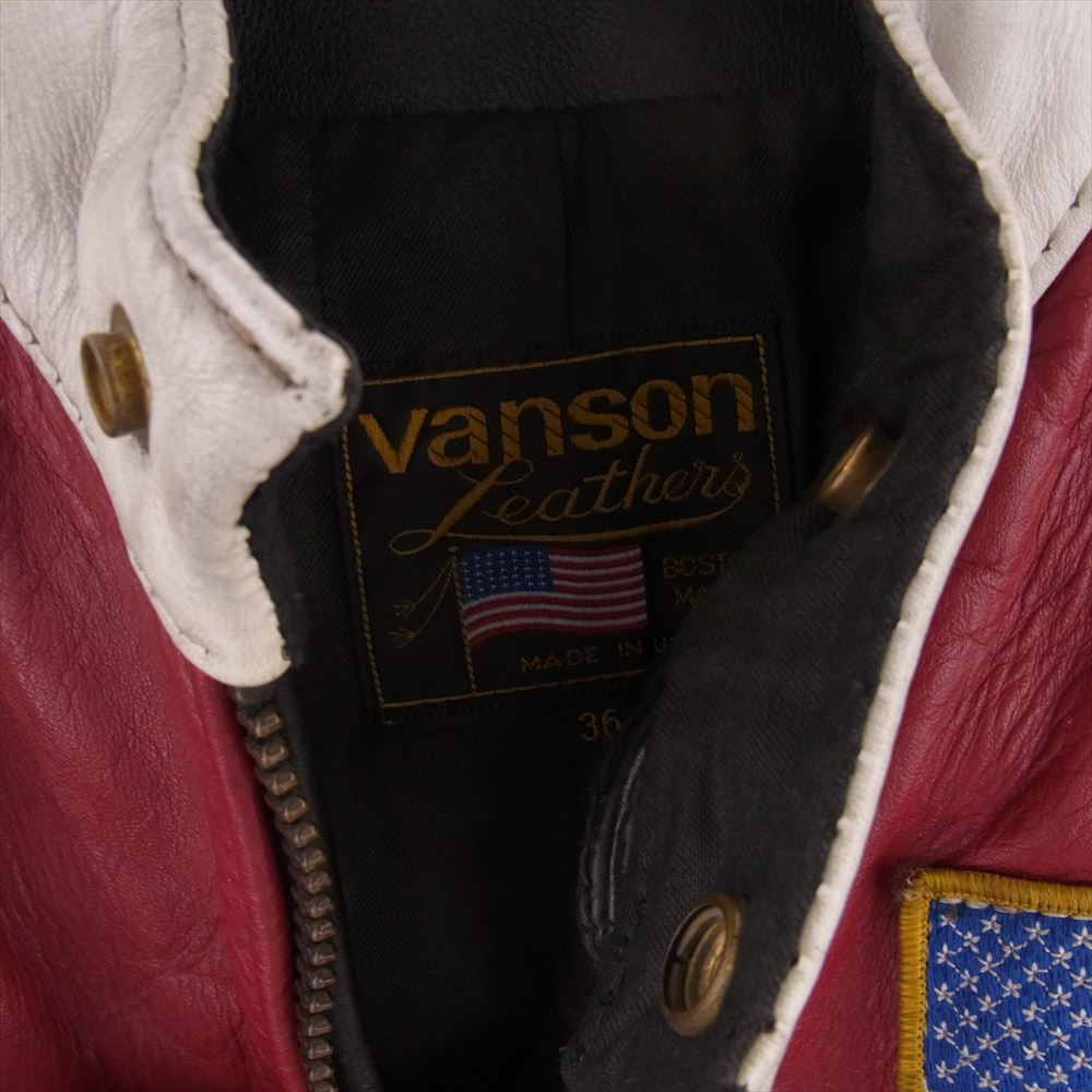 VANSON バンソン Type RJP レザー シングル ライダース ジャケット ブラック系 レッド系 36【中古】