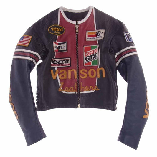 VANSON バンソン ONE STAR ワンスター レザー シングル ライダース ジャケット ブラック系 レッド系 38【中古】