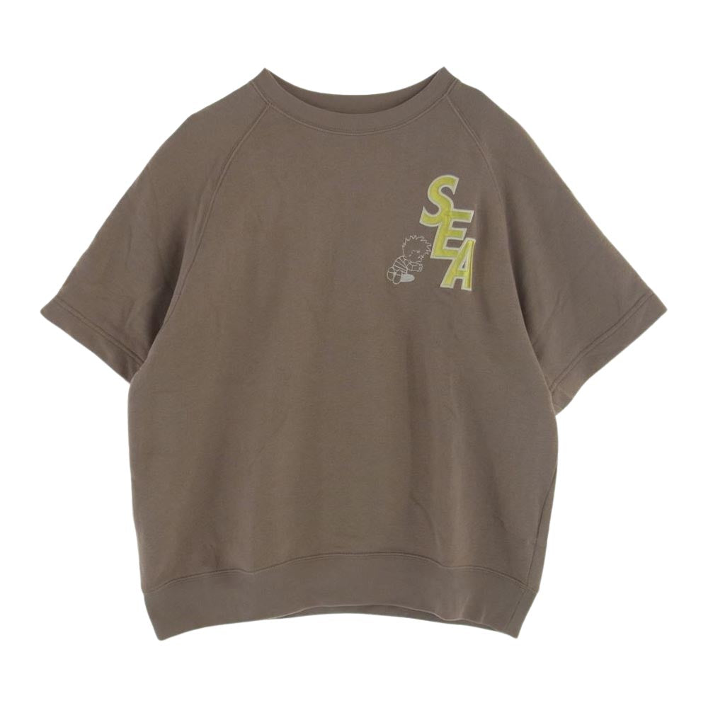 WIND AND SEA ウィンダンシー WDS-STD33-03 ロゴ刺繍 SS 半袖 スウェット ライトブラウン系 L【中古】