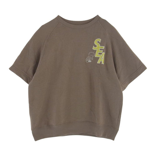 WIND AND SEA ウィンダンシー WDS-STD33-03 ロゴ刺繍 SS 半袖 スウェット ライトブラウン系 L【中古】