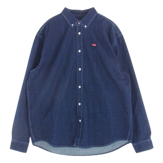 Supreme シュプリーム 22SS 【難有】Small Box Shirt Denim スモールボックスロゴ デニム ボタンダウン シャツ ブルー系 L【中古】