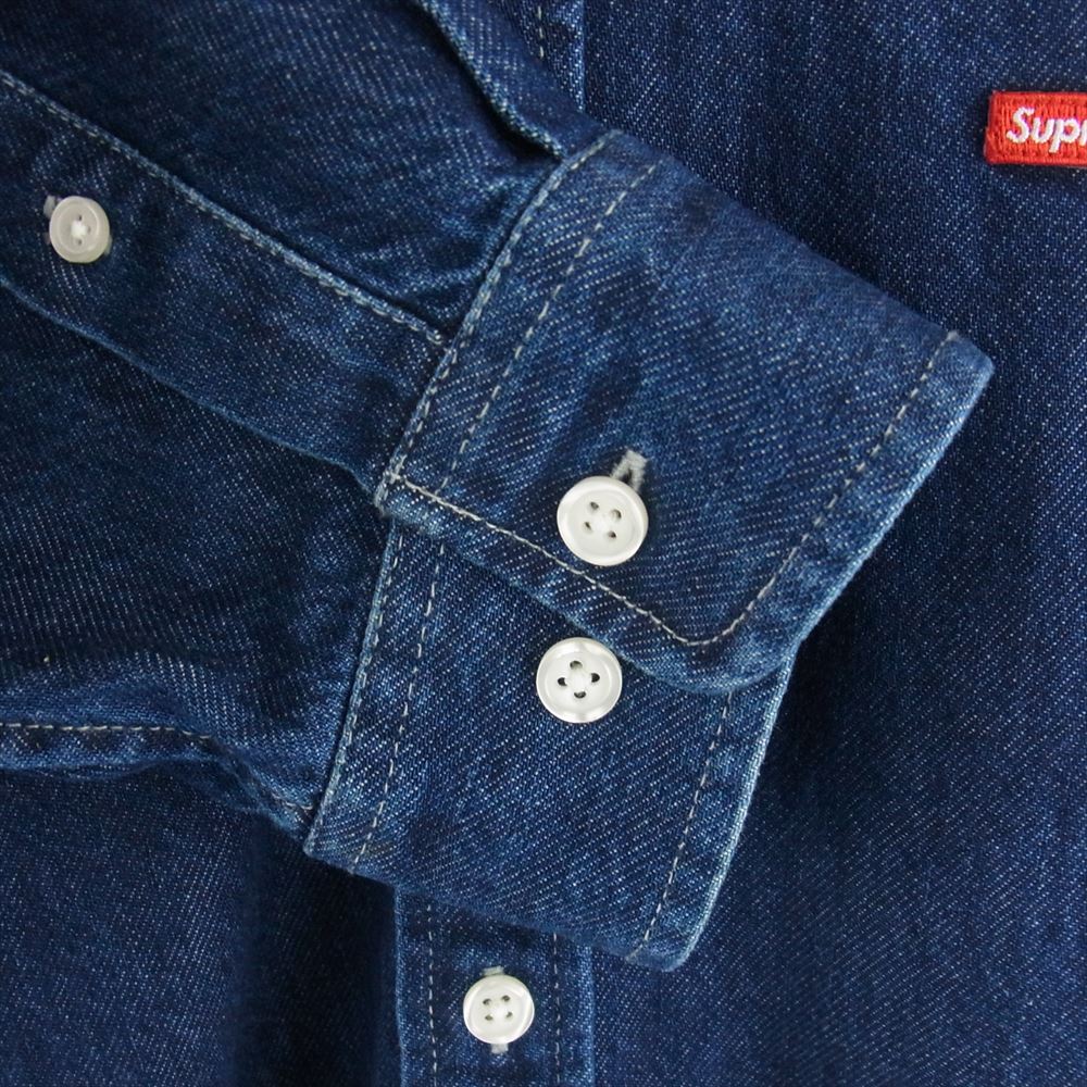 Supreme シュプリーム 22SS 【難有】Small Box Shirt Denim スモールボックスロゴ デニム ボタンダウン シャツ ブルー系 L【中古】