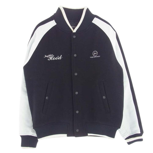 NEIGHBORHOOD ネイバーフッド Fragment varsity jacket フラグメント 04AW 袖パンチングレザー スタジャン スタジアムジャケット ブラック系 M【中古】