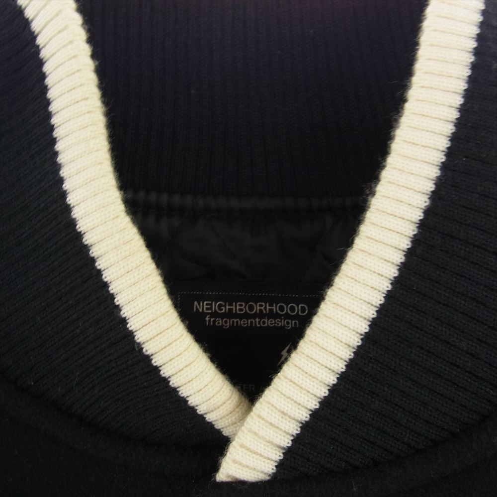 NEIGHBORHOOD ネイバーフッド Fragment varsity jacket フラグメント 04AW 袖パンチングレザー スタジャン スタジアムジャケット ブラック系 M【中古】