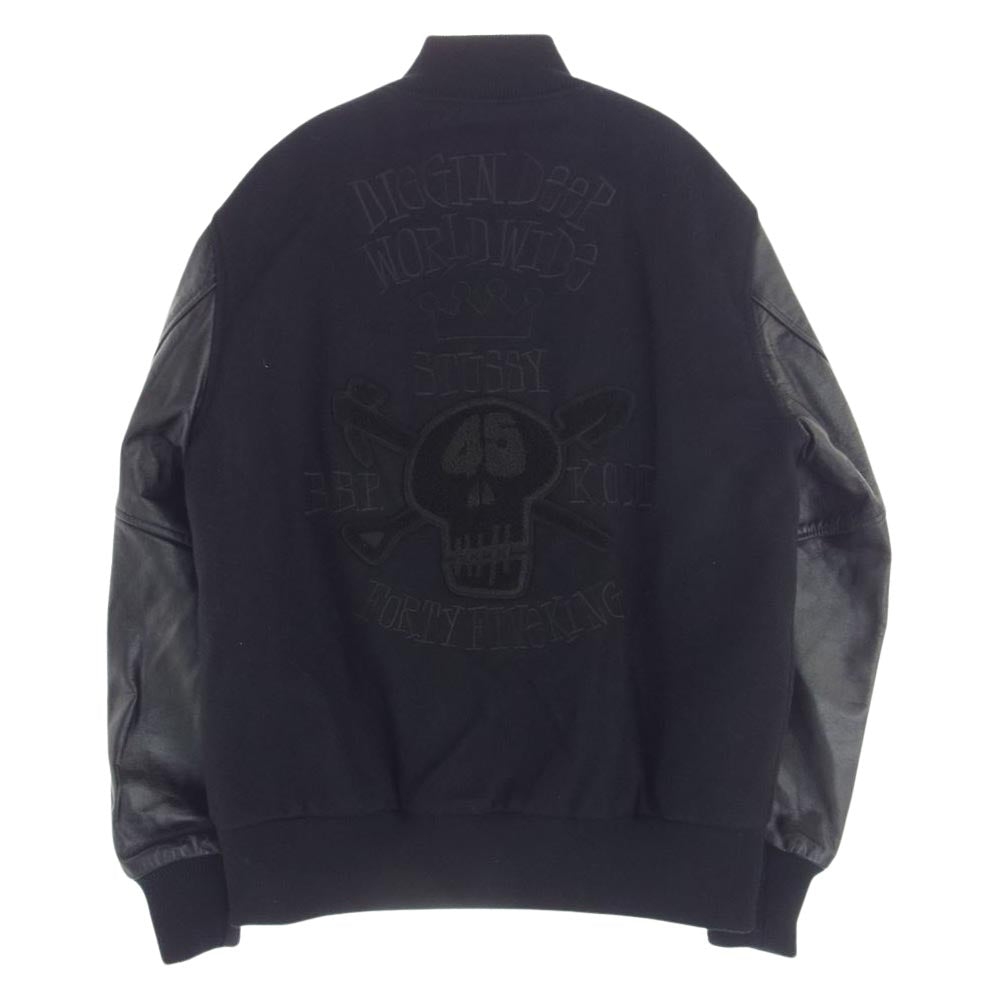 STUSSY ステューシー 13AW  45KING K.O.D.P. BBP ワッペン付き 袖レザー スタジャン スタジアムジャケット ブラック系 L【中古】