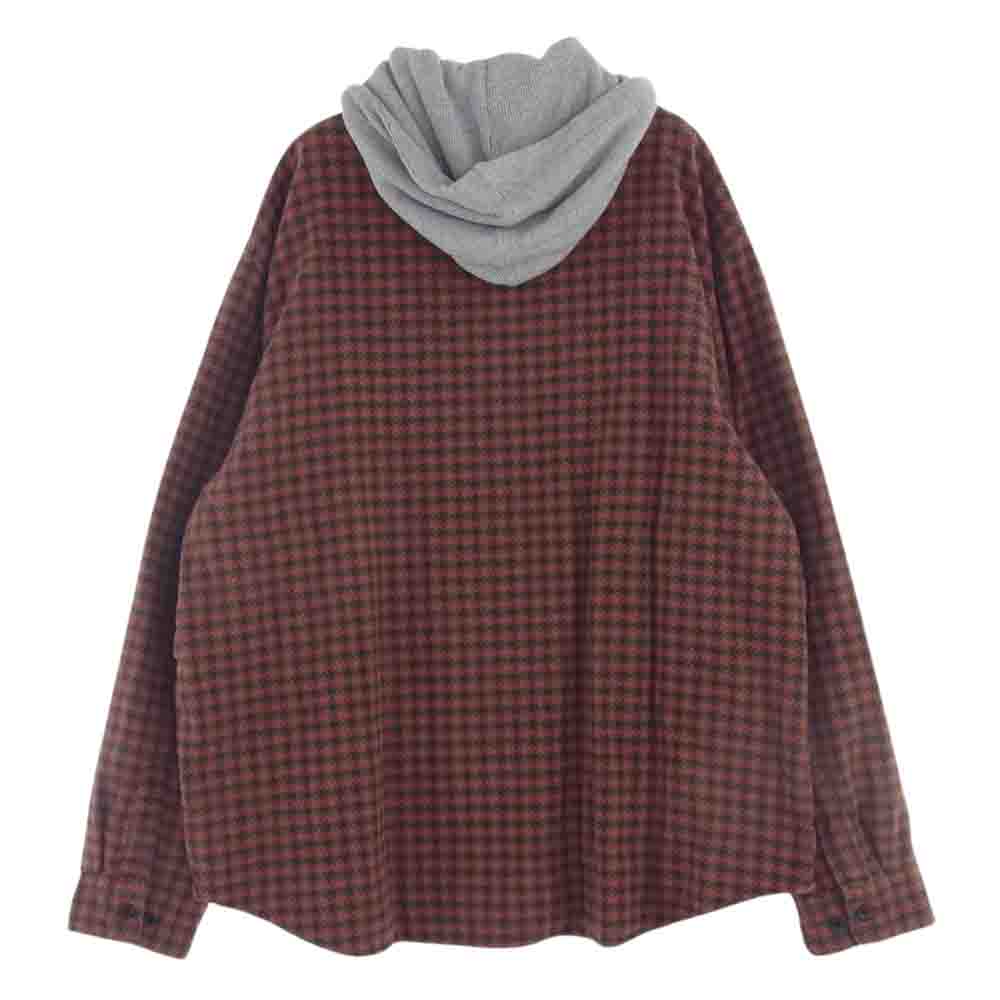 Supreme シュプリーム 22FW Houndstooth Flannel Hooded Shirt ハウンドトゥース フランネル フーデッド シャツ エンジ系 L【極上美品】【中古】