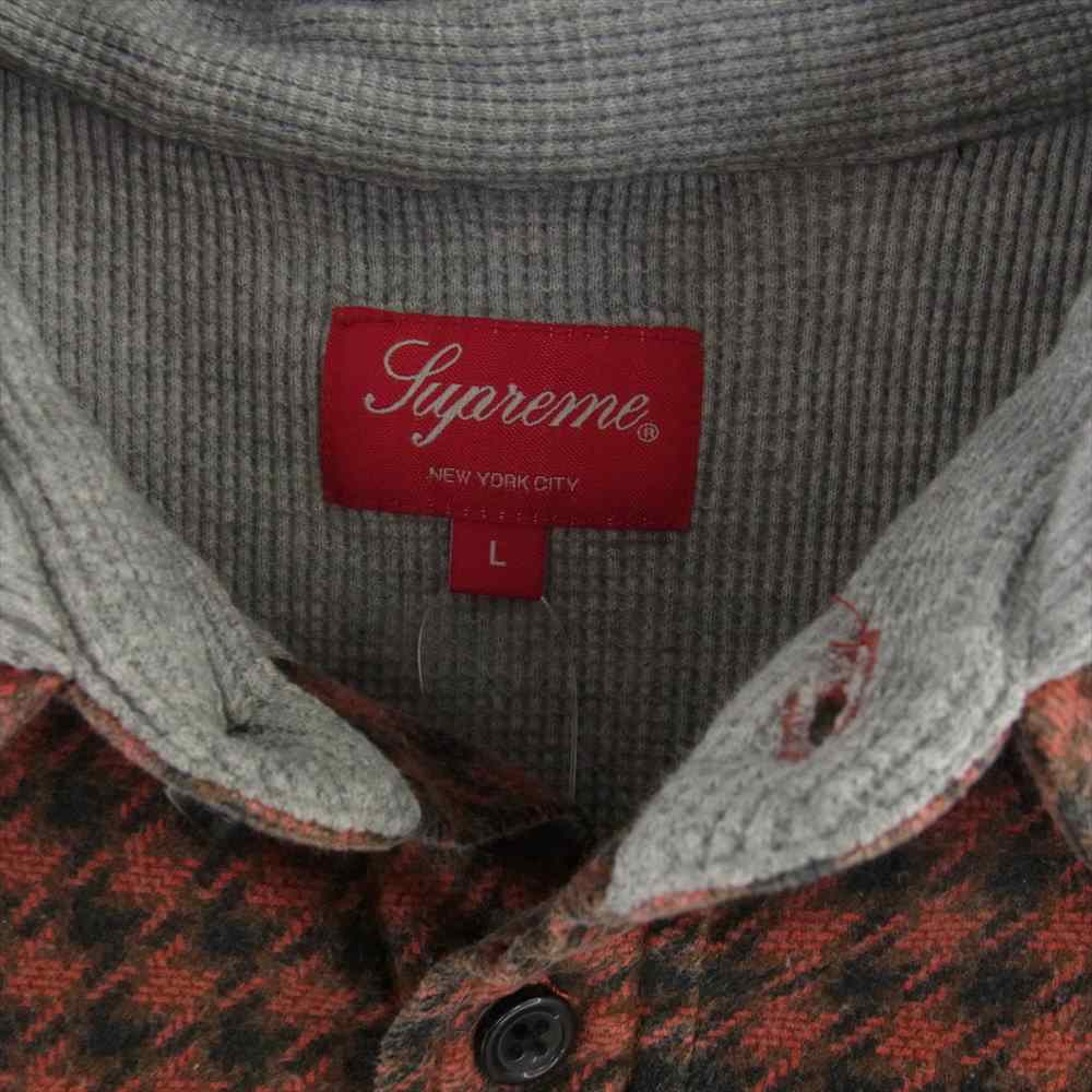 Supreme シュプリーム 22FW Houndstooth Flannel Hooded Shirt ハウンドトゥース フランネル フーデッド シャツ エンジ系 L【極上美品】【中古】