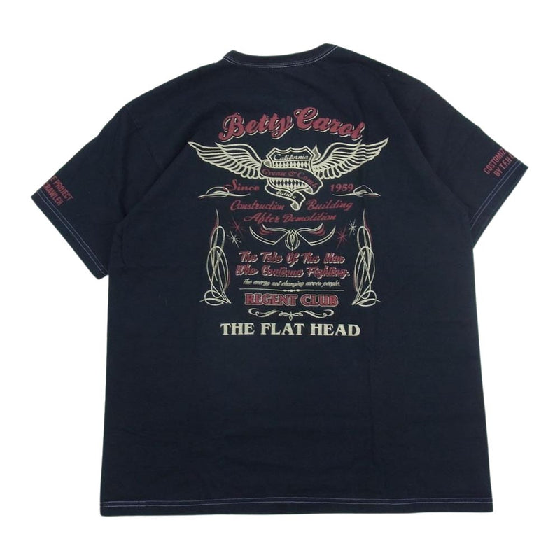 THE FLAT HEAD ザフラットヘッド プリント Tシャツ 黒系 ネイビー系 42【中古】