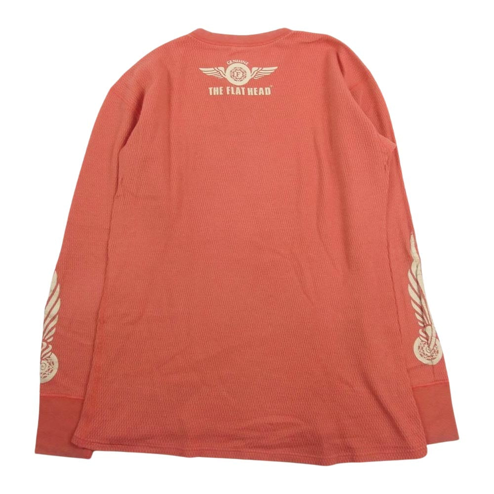 THE FLAT HEAD ザフラットヘッド プリント サーマル 長袖 カットソー オレンジ系 42【中古】