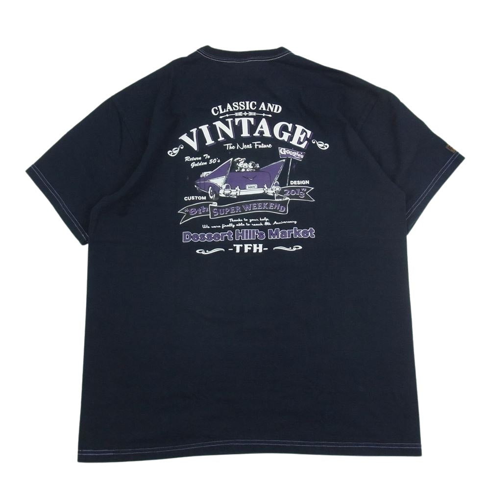 THE FLAT HEAD ザフラットヘッド プリント Tシャツ ネイビー系 42【中古】