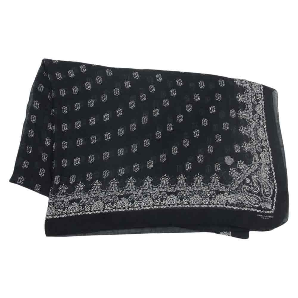 SAINT LAURENT サンローラン 346534-3Y667 SCARF ペイズリー 総柄 スカーフ ストール ブラック系【中古】