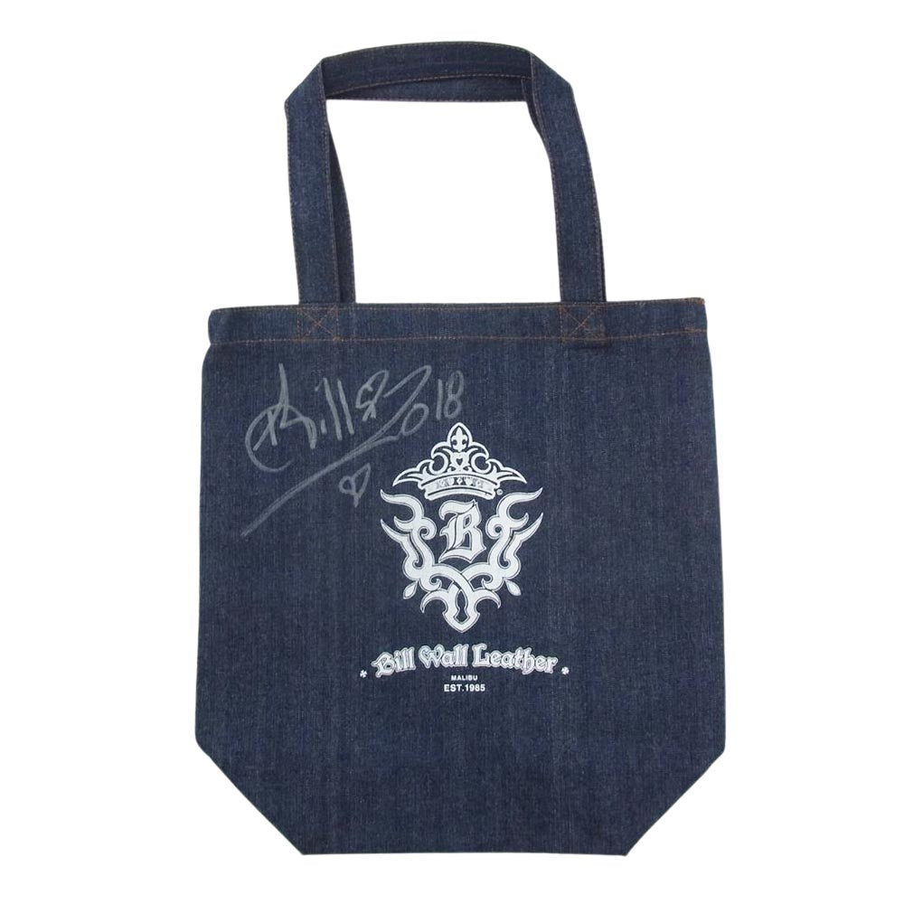 BILL WALL LEATHER ビルウォールレザー 直筆サイン入り デニム トートバッグ インディゴブルー系【極上美品】【中古】