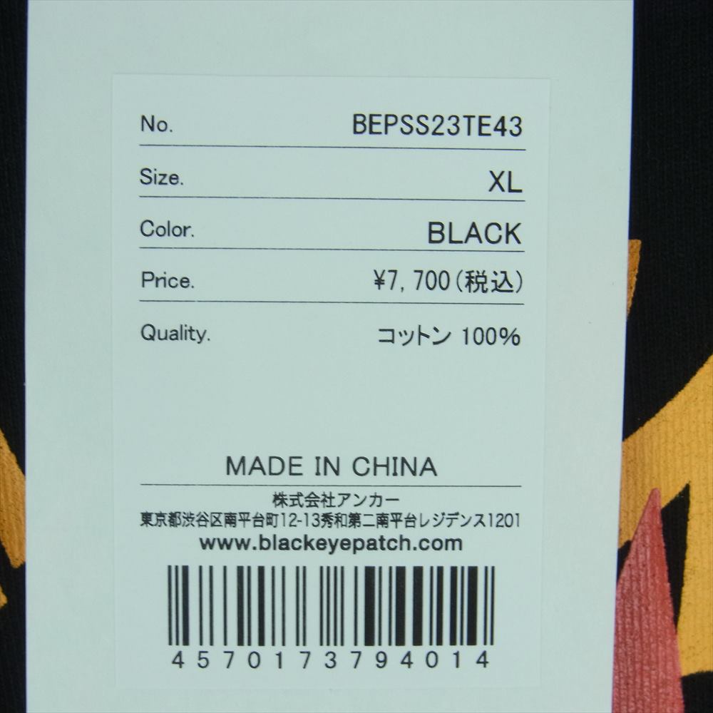 ブラック アイ パッチ 23SS BEPSS23TE43 CHILDREN AT PLAY TEE ロゴラベル プリント 半袖 Tシャツ ブラック系 XL【新古品】【未使用】【中古】