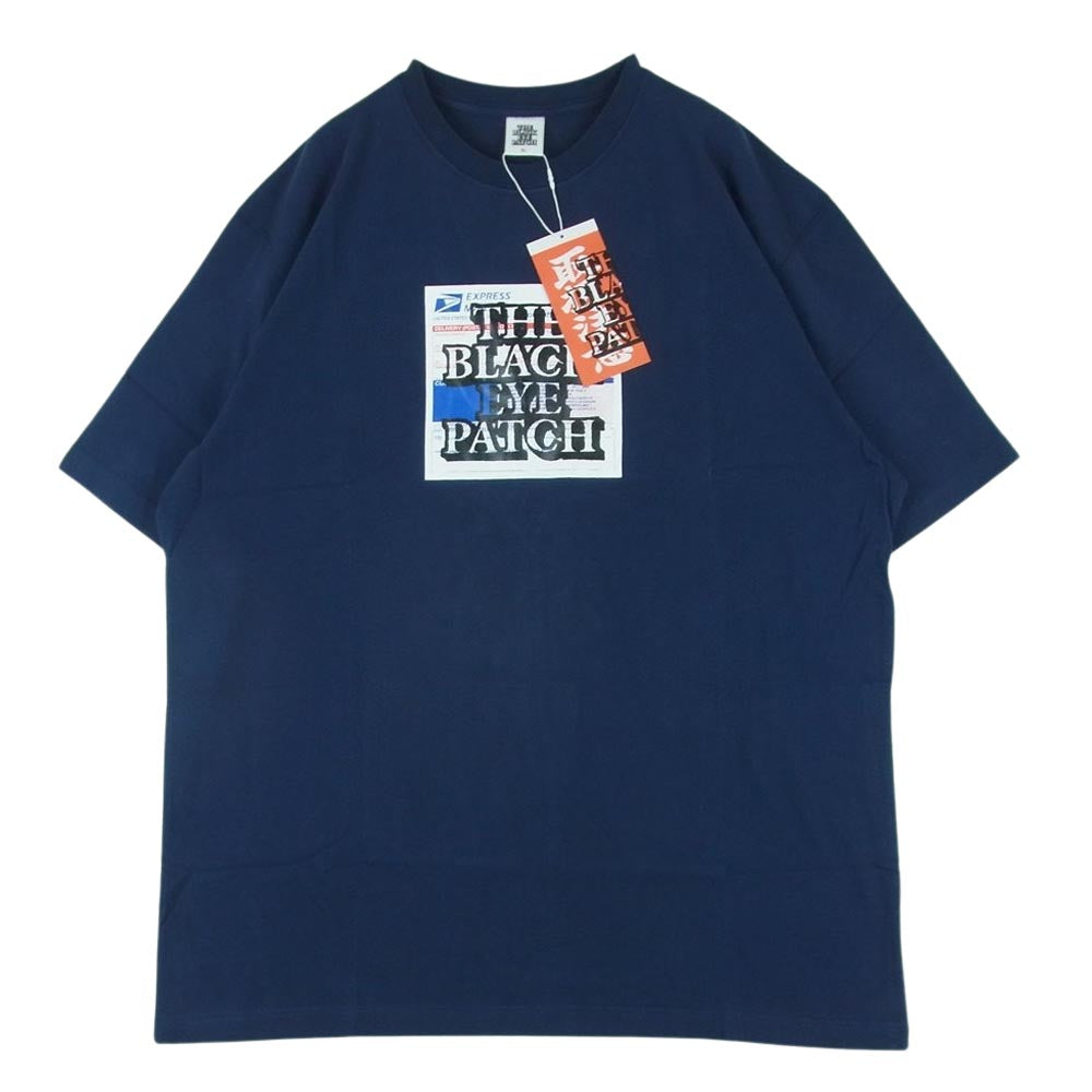 ブラック アイ パッチ 22SS BEPSS22EI42 PRIORITY LABEL TEE ロゴラベル プリント 半袖 Tシャツ ネイビー系 XL【新古品】【未使用】【中古】