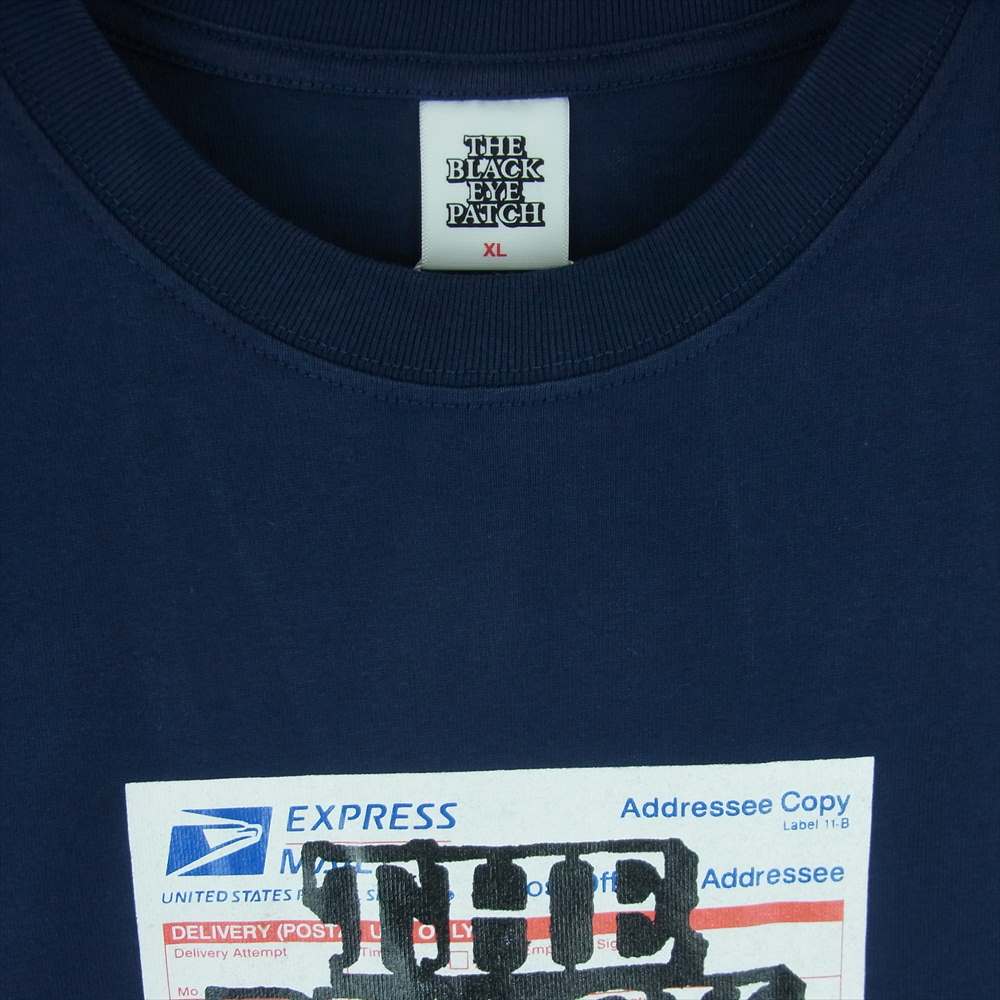 ブラック アイ パッチ 22SS BEPSS22EI42 PRIORITY LABEL TEE ロゴラベル プリント 半袖 Tシャツ ネイビー系 XL【新古品】【未使用】【中古】