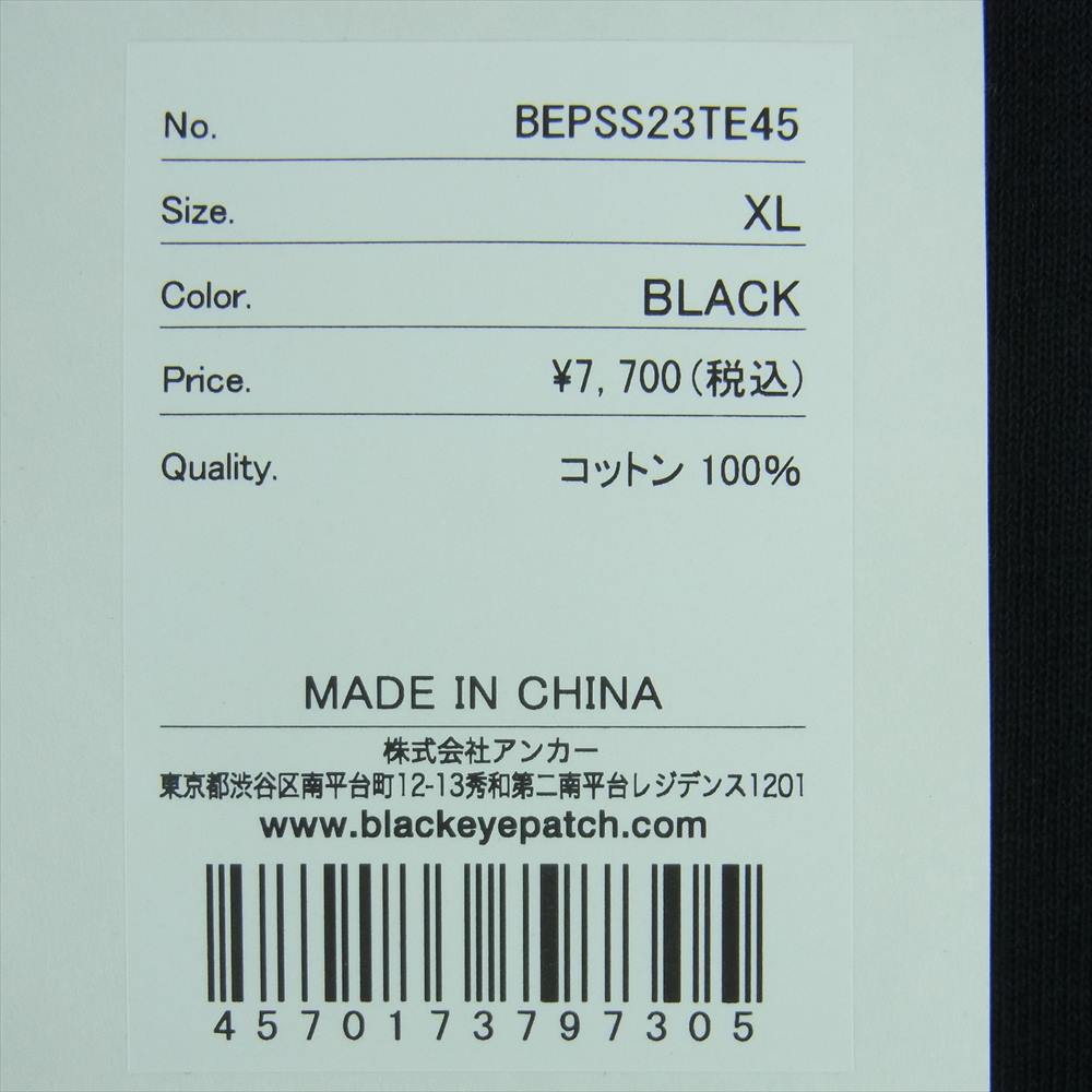 ブラック アイ パッチ 23SS BEPSS23TE45 PRIORITY LABEL TEE BLACK ロゴラベル プリント 半袖 Tシャツ ブラック系 XL【新古品】【未使用】【中古】