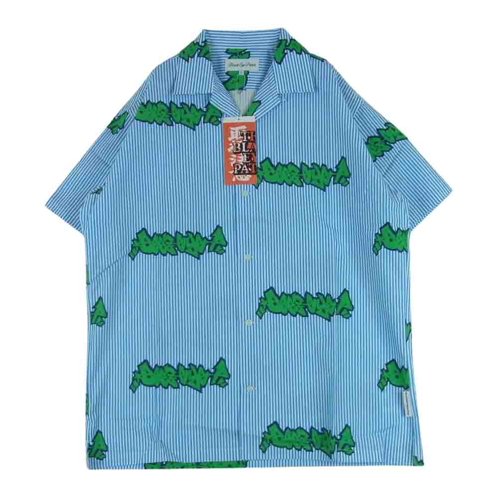 ブラック アイ パッチ 22AW BEPFW22TP12 STRIPE SHIRTS 半袖 オープンカラー 開襟 シャツ ライトブルー系 ホワイト系 グリーン系 L【新古品】【未使用】【中古】