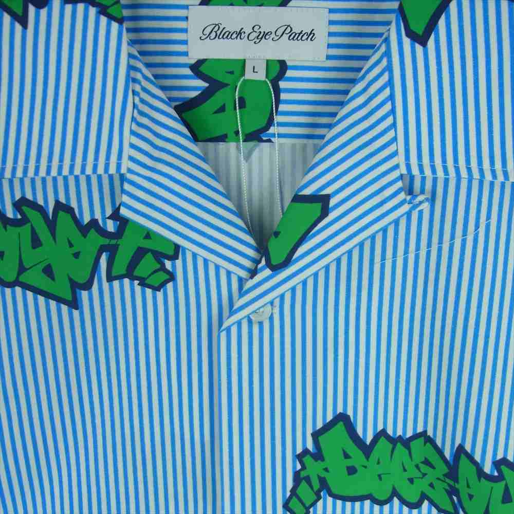 ブラック アイ パッチ 22AW BEPFW22TP12 STRIPE SHIRTS 半袖 オープンカラー 開襟 シャツ ライトブルー系 ホワイト系 グリーン系 L【新古品】【未使用】【中古】