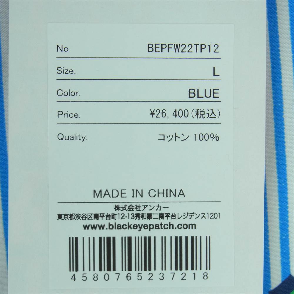 ブラック アイ パッチ 22AW BEPFW22TP12 STRIPE SHIRTS 半袖 オープンカラー 開襟 シャツ ライトブルー系 ホワイト系 グリーン系 L【新古品】【未使用】【中古】