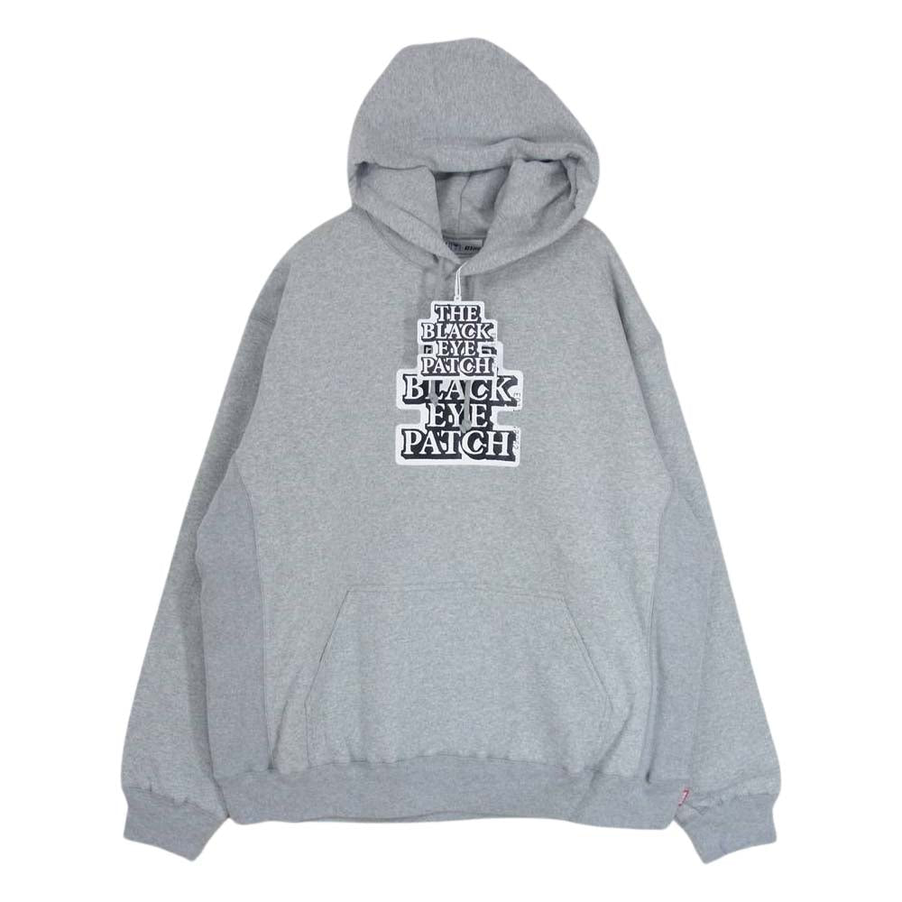 ブラック アイ パッチ 21AW BEPFW21TP27 OG LABEL HOODIE レーベル ロゴ フーディー プルオーバ― パーカー グレー系 XL【新古品】【未使用】【中古】