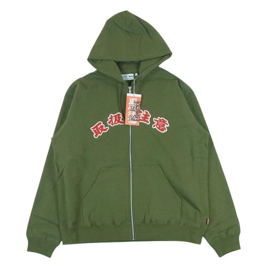 ブラック アイ パッチ 21AW BEPFW21TP25 HANDLE WITH CARE ZIP HOODIE フルジップ スウェット パーカー カーキ系 L【新古品】【未使用】【中古】