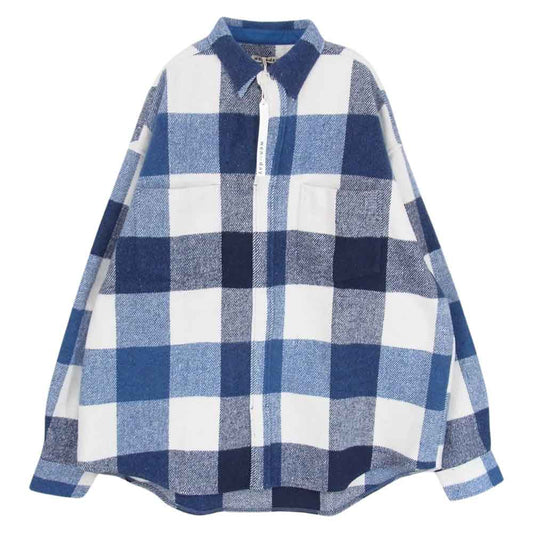 ウェンズデイ wzd-S4-1014 PULLOVER WOOL BLOCK CHECK SHIRT プルオーバー ウール ブロック チェック シャツ ネイビー系 L【新古品】【未使用】【中古】