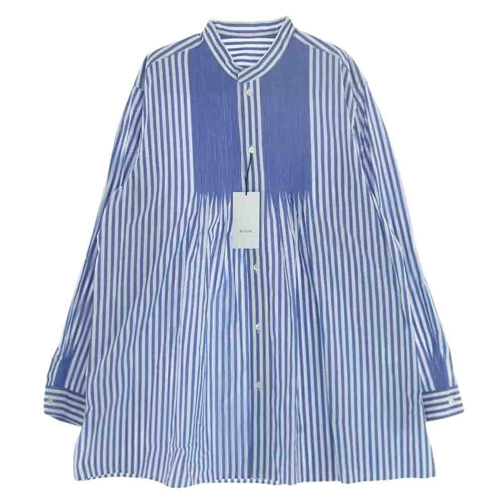 クオン 113SH031225 Reversible Pleated Shirt リバーシブル ピンタック ストライプ 長袖シャツ ライトブルー系【極上美品】【中古】
