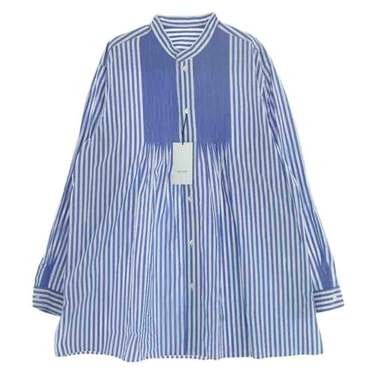 クオン 113SH031225 Reversible Pleated Shirt リバーシブル ピンタック ストライプ 長袖シャツ ライトブルー系【極上美品】【中古】