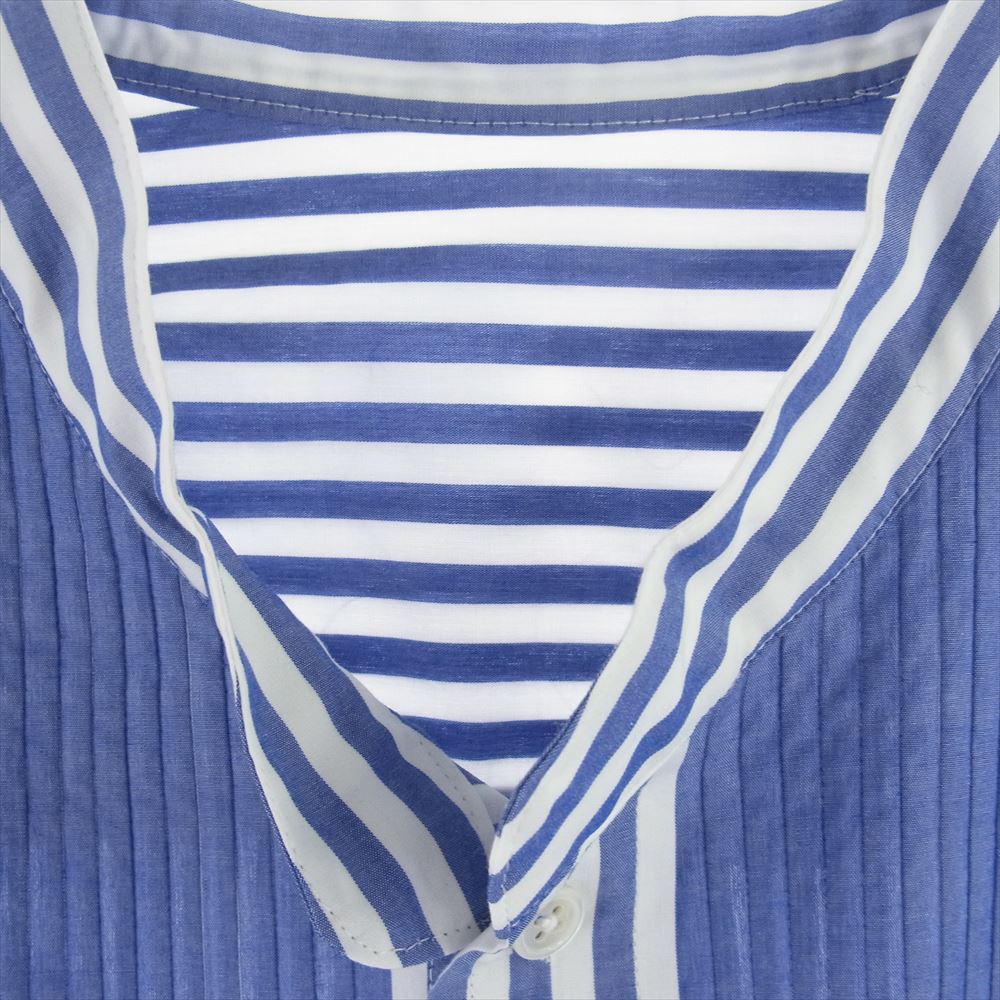 クオン 113SH031225 Reversible Pleated Shirt リバーシブル ピンタック ストライプ 長袖シャツ ライトブルー系【極上美品】【中古】