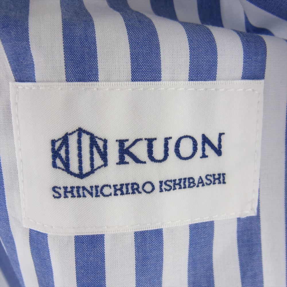 クオン 113SH031225 Reversible Pleated Shirt リバーシブル ピンタック ストライプ 長袖シャツ ライトブルー系【極上美品】【中古】