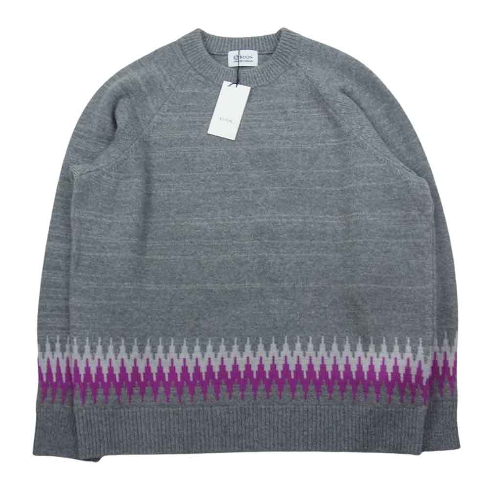 クオン 143KN022700 Zig Zag Sweater ジグザグウール プルオーバー クルーネック セーター グレー系 L【極上美品】【中古】