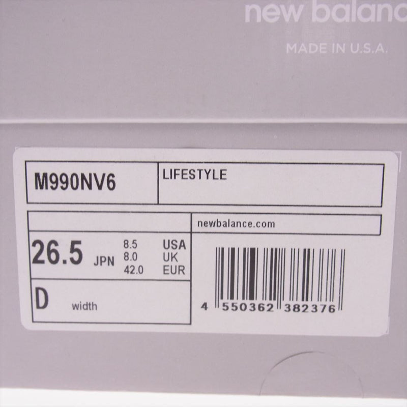 NEW BALANCE ニューバランス M990NV6 USA製 990 V6 ピッキンスエード メッシュ ネイビー スニーカー ネイビー系 26.5cm【新古品】【未使用】【中古】