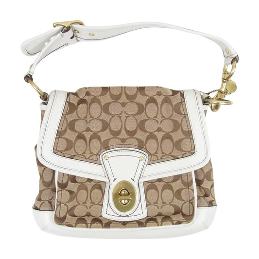 COACH コーチ K0668-10338 フラップ シグネチャー ワンショルダーバッグ ホワイト系【中古】