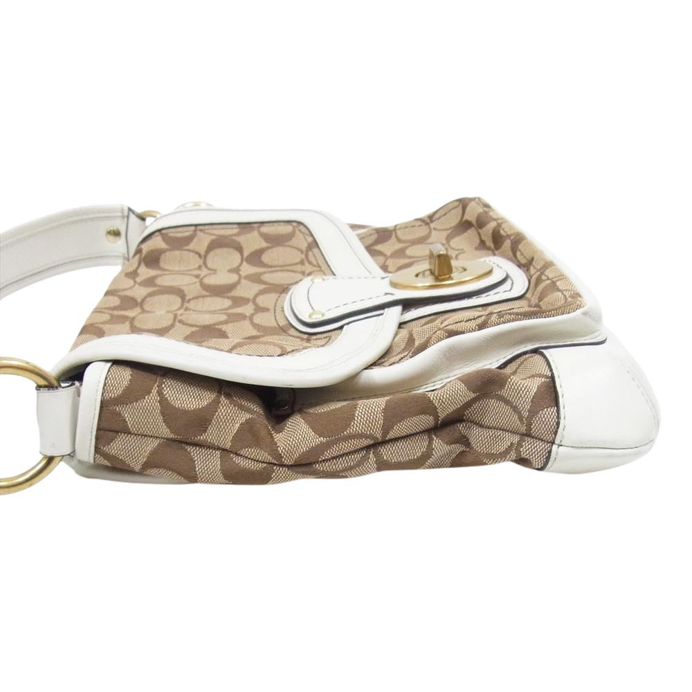 COACH コーチ K0668-10338 フラップ シグネチャー ワンショルダーバッグ ホワイト系【中古】