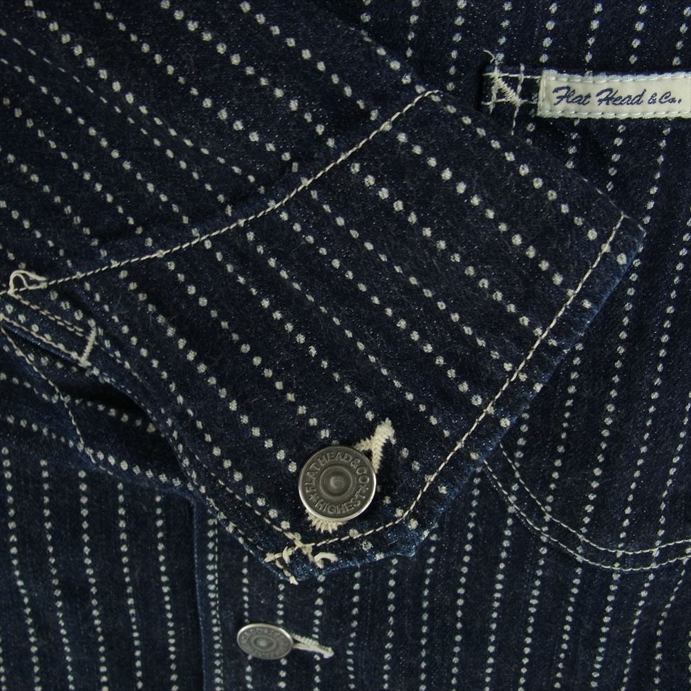 THE FLAT HEAD ザフラットヘッド ウォバッシュ ストライプ ワーク ジャケット ネイビー系 L【中古】