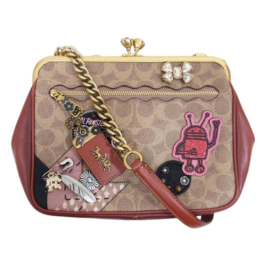 COACH コーチ M1780-31069 キースへリング コーティングキャンバス レザー ショルダー バッグ ブラウン系【中古】
