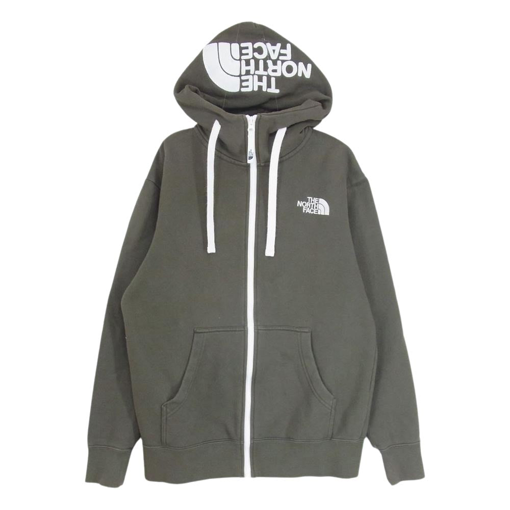 THE NORTH FACE ノースフェイス NT62130 リアビュー フルジップ フーディ ロゴ刺繡 パーカー カーキ系 M【中古】