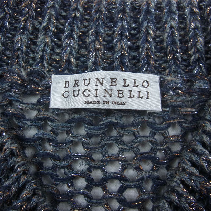 Brunello Cucinelli ブルネロクチネリ イタリア製 ヘンプ混 フレンチスリーブ ジップアップ ニット ネイビー系 M【中古】