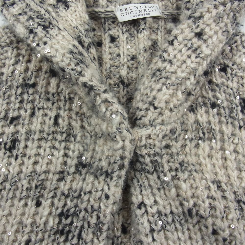 Brunello Cucinelli ブルネロクチネリ イタリア製 シルク混カシミア スパンコール ニット コート ベージュ系 M【中古】