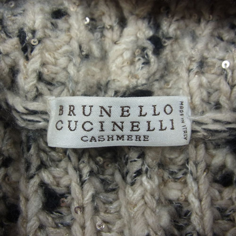 Brunello Cucinelli ブルネロクチネリ イタリア製 シルク混カシミア スパンコール ニット コート ベージュ系 M【中古】