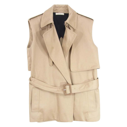 CELINE セリーヌ 2 5H89 4530 フィービー期 ノースリーブ ハーフ トレンチコート ベスト ベージュ系 38【中古】
