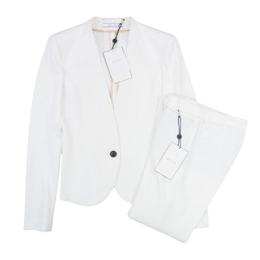 ベイジ ノーカラージャケット パンツ セットアップ スーツ ホワイト系 2【極上美品】【中古】