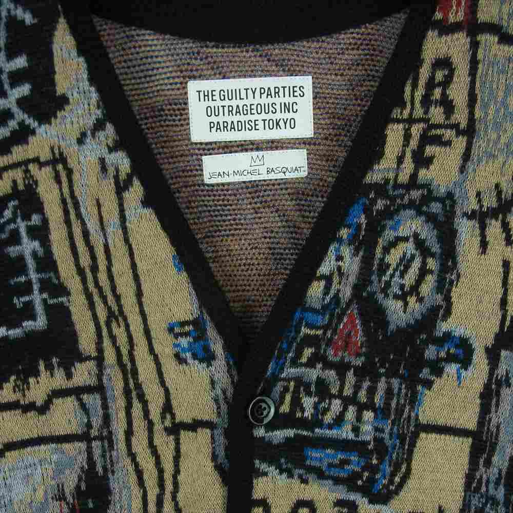 WACKO MARIA ワコマリア BASQUIAT-WM-KN04 JEAN-MICHEL BASQUIAT MOHAIR KNIT JACQUARD CARDIGAN TYPE-1 バスキア モヘア ニット ジャガード カーディガン ブラック系 ベージュ系 S【極上美品】【中古】