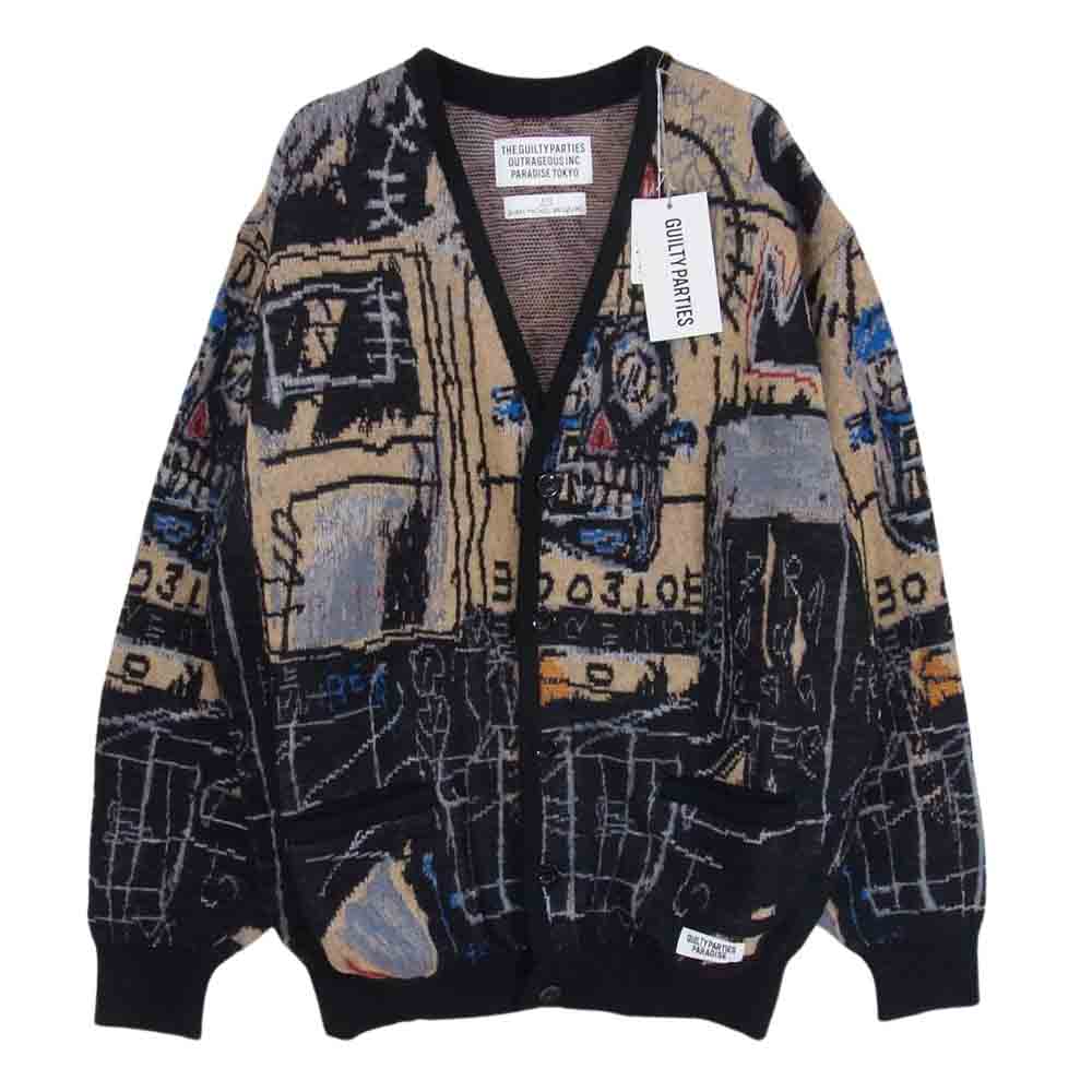 WACKO MARIA ワコマリア BASQUIAT-WM-KN04 JEAN-MICHEL BASQUIAT MOHAIR KNIT JACQUARD CARDIGAN TYPE-1 バスキア モヘアニットジャガードカーディガン Mサイズ ブラック系 M【極上美品】【中古】