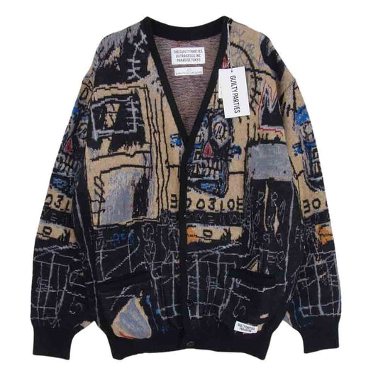 WACKO MARIA ワコマリア BASQUIAT-WM-KN04 JEAN-MICHEL BASQUIAT MOHAIR KNIT JACQUARD CARDIGAN TYPE-1 バスキア モヘアニットジャガードカーディガン Mサイズ ブラック系 M【極上美品】【中古】
