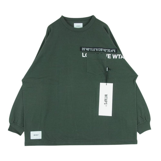 WTAPS ダブルタップス 22AW 222ATDT-CSM11 WTUBE LS COTTON ポケット クルーネック 長袖 Tシャツ モスグリーン系 03【極上美品】【中古】