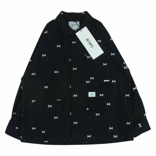 WTAPS ダブルタップス 22AW 221WVDT-SHM02 JUNGLE 01 LS ボーン 刺繍 シャツ ジャケット 日本製 ブラック系 03【美品】【中古】
